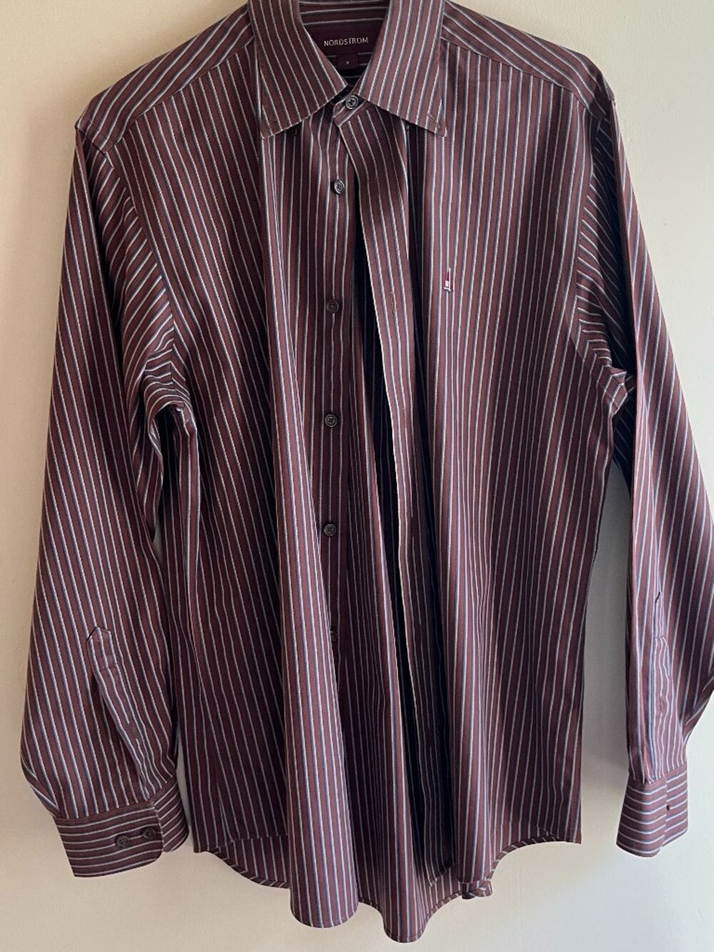 Nordstrom SmartCare Men's red brown striped dress shirt cotton wedding fall